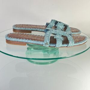 Sam Edelman Beckie 2 Woven Flat Slide Sandals Blue Brown slip on summer